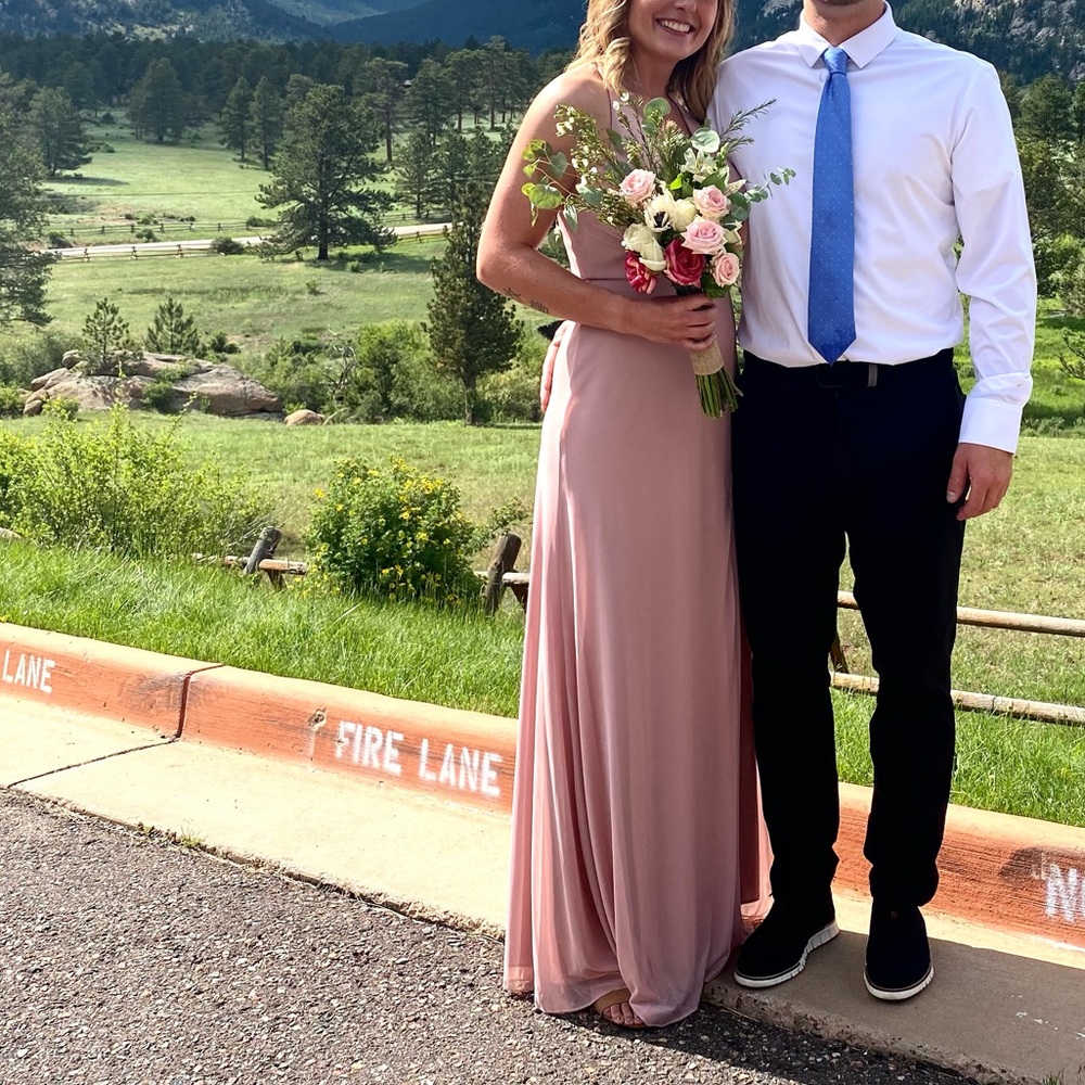 Rusty rose colored floor length dress